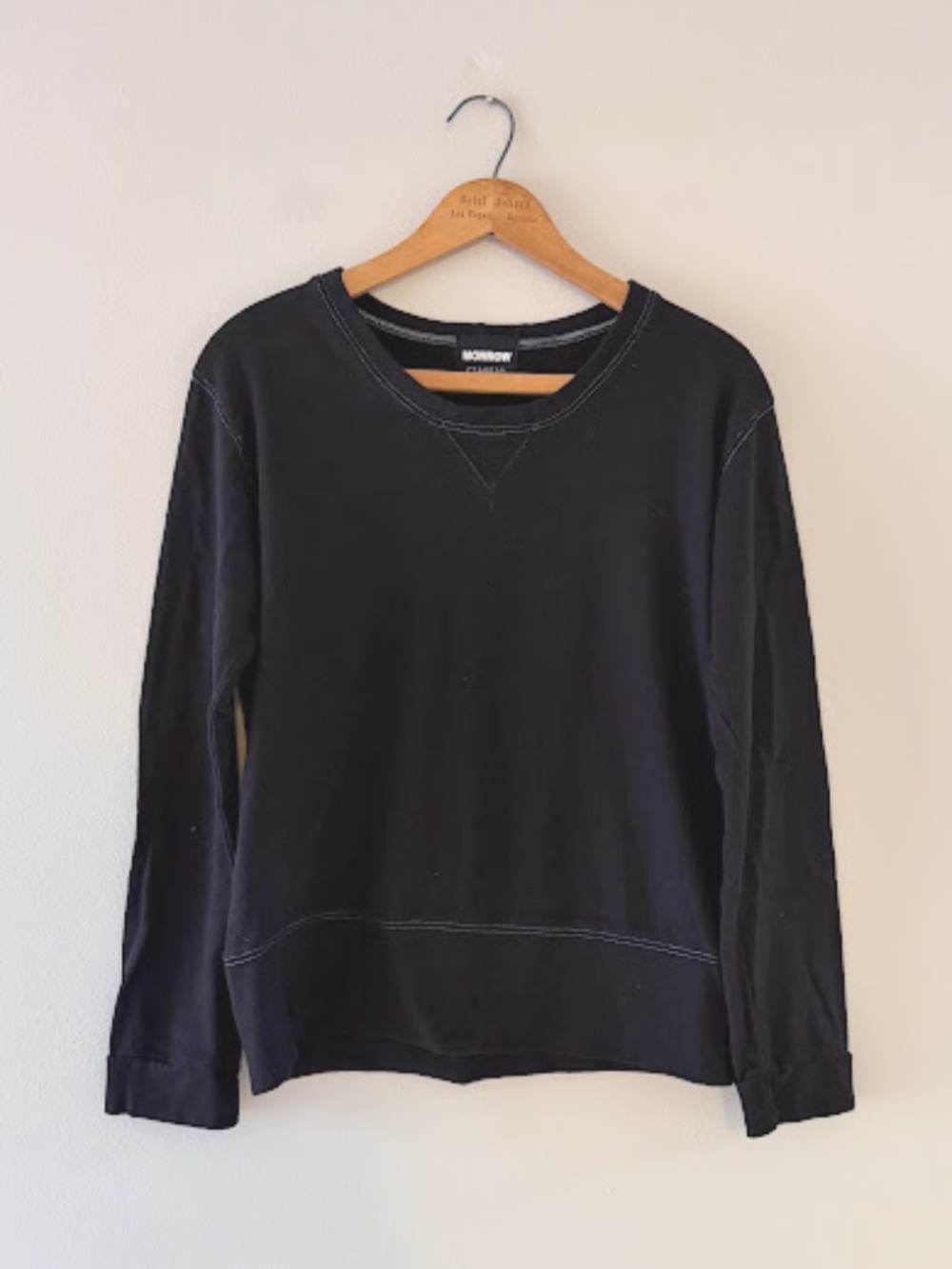 Monrow Classic Black Crewneck Sweatshirt, Sz M